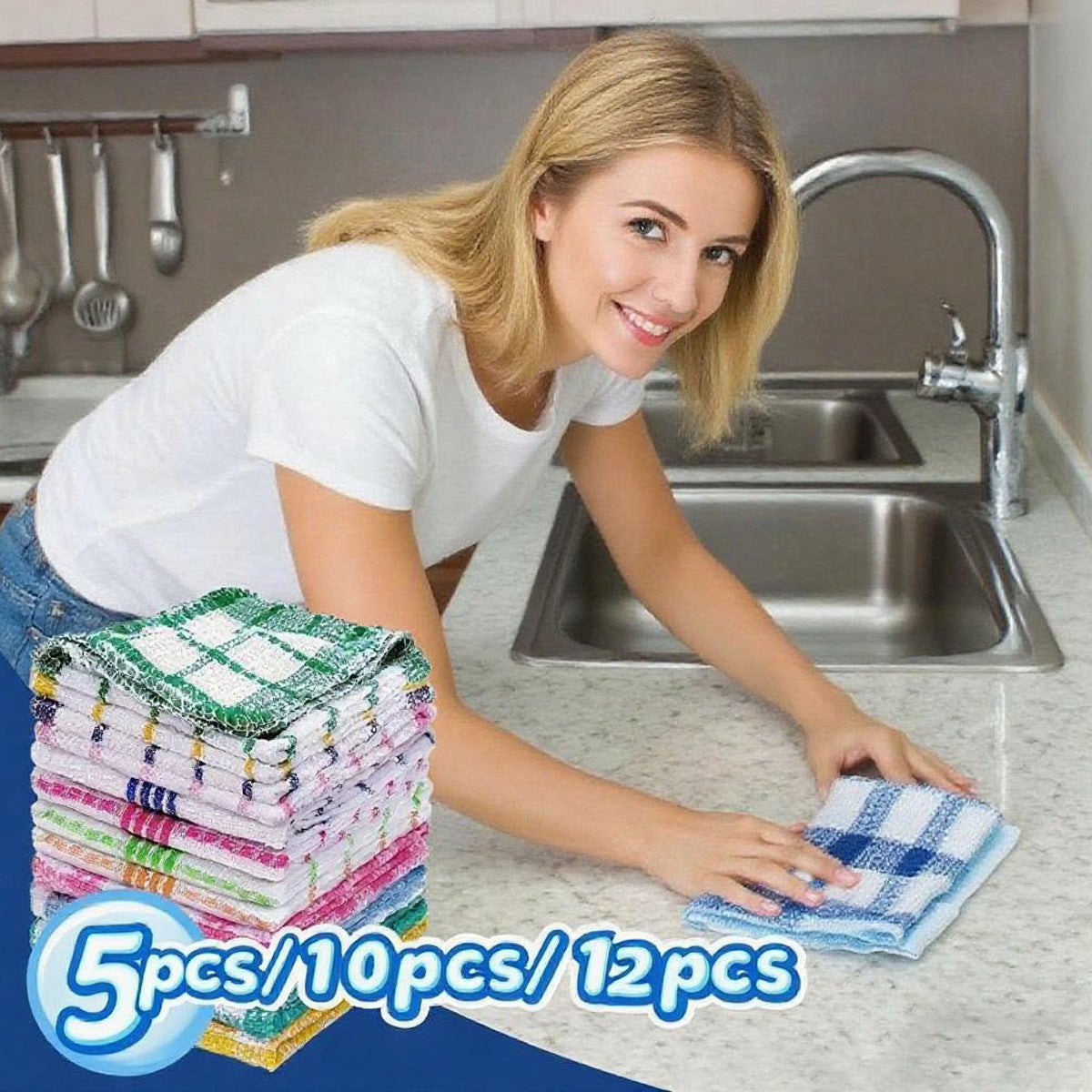 Cleaning Cloth Microfiber Kitchen Scouring Pad Polyester Cotton Plaid Cleaning Towel