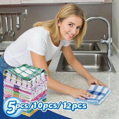 Cleaning Cloth Microfiber Kitchen Scouring Pad Polyester Cotton Plaid Cleaning Towel