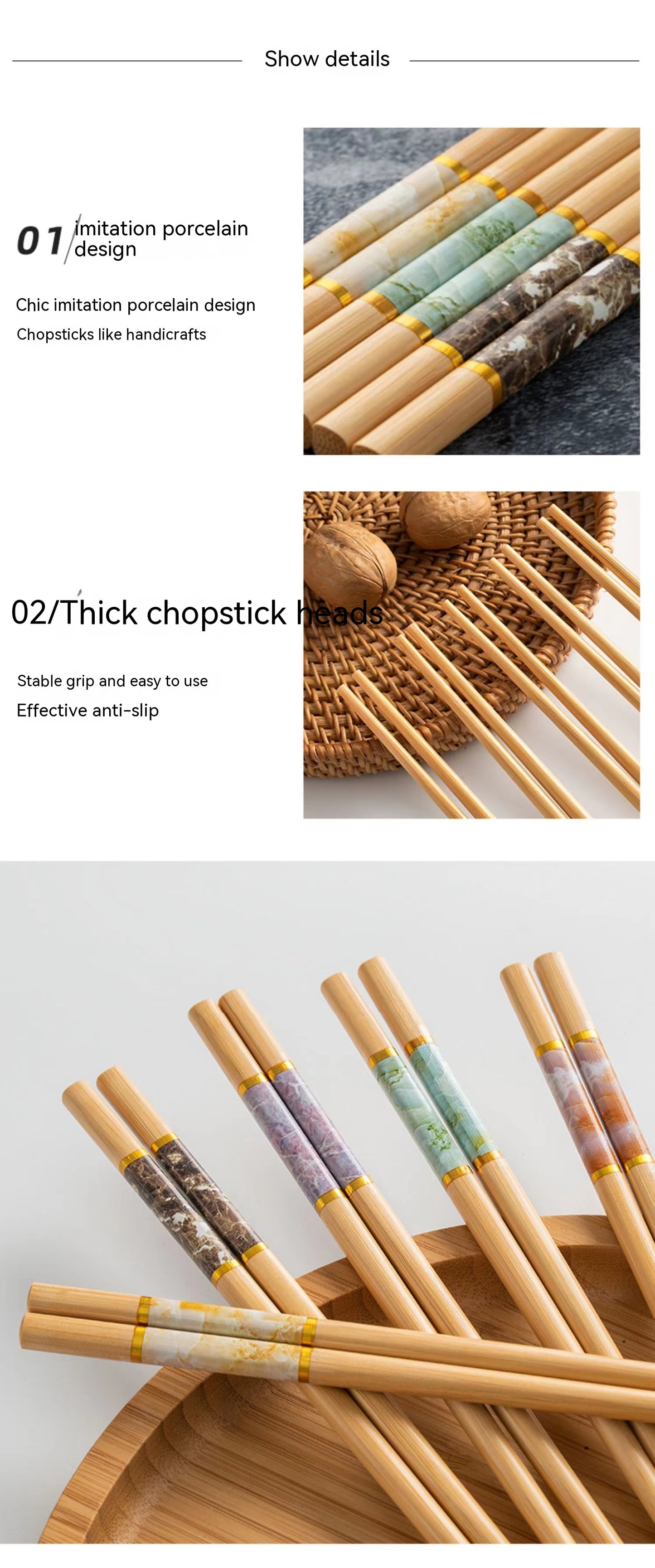 Natural Bamboo Chopsticks Jade Unpainted Solid Wood Chopsticks