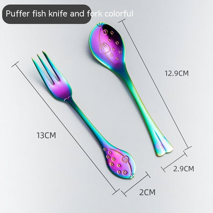 Creative Cute Dolphin 304 Stainless Steel Coffee Knife And Fork Suit