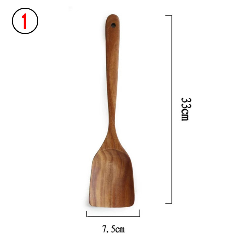 Thailand Teak art Natural Wood table Spoon Ladle Turner Long Rice Colander Soup Skimmer Cooking Spoons Scoop Kitchen Tool Set