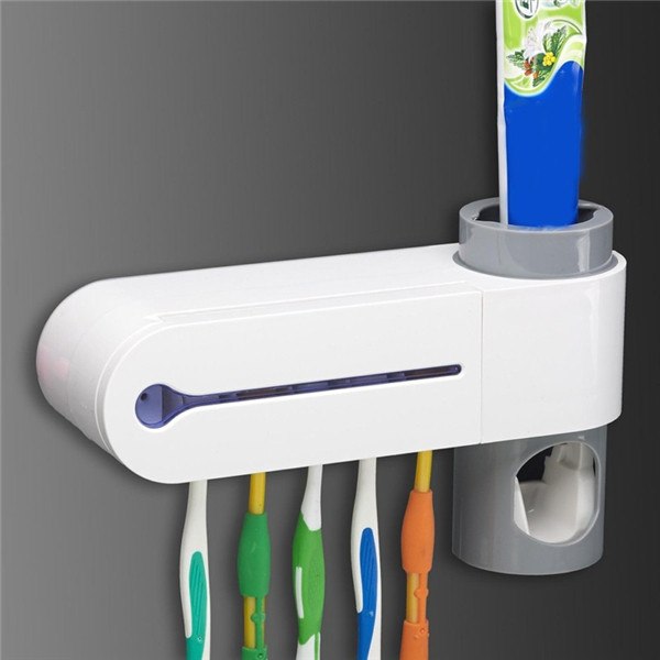 3-in-1 Toothbrush Holder, Toothpaste Dispenser & UV Sterilizer
