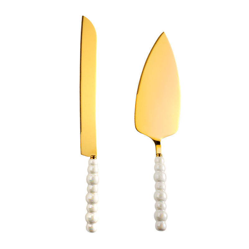 Pearl Ceramic Handle 430 Stainless Steel Cake Knife Spatula