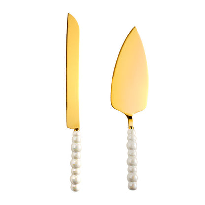 Pearl Ceramic Handle 430 Stainless Steel Cake Knife Spatula