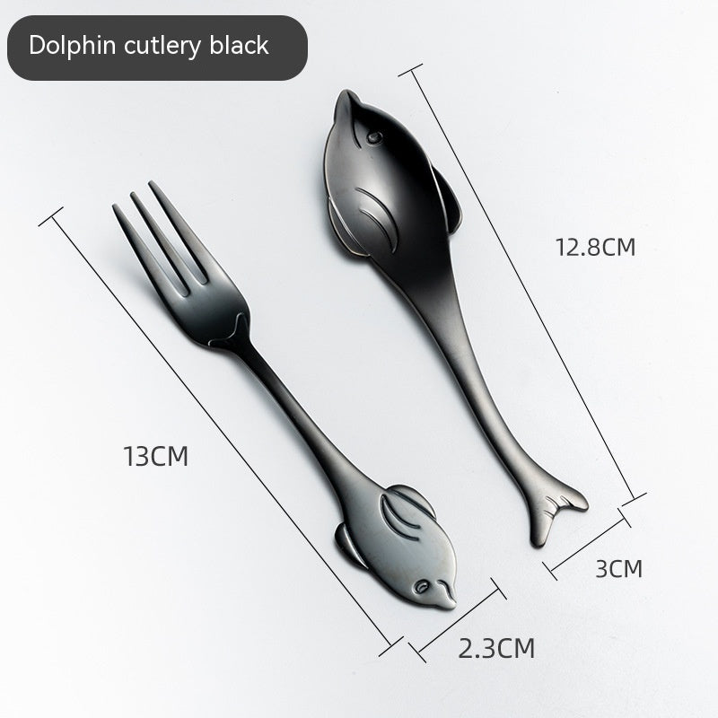 Creative Cute Dolphin 304 Stainless Steel Coffee Knife And Fork Suit