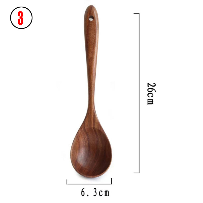 Thailand Teak art Natural Wood table Spoon Ladle Turner Long Rice Colander Soup Skimmer Cooking Spoons Scoop Kitchen Tool Set