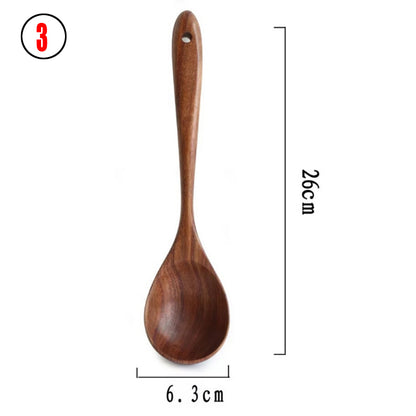 Thailand Teak art Natural Wood table Spoon Ladle Turner Long Rice Colander Soup Skimmer Cooking Spoons Scoop Kitchen Tool Set