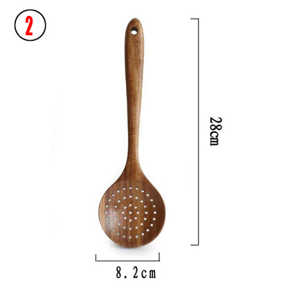 Thailand Teak art Natural Wood table Spoon Ladle Turner Long Rice Colander Soup Skimmer Cooking Spoons Scoop Kitchen Tool Set