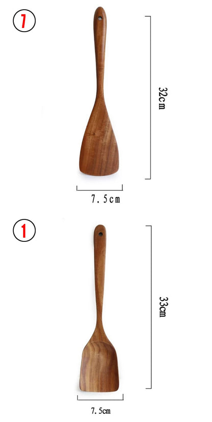 Thailand Teak art Natural Wood table Spoon Ladle Turner Long Rice Colander Soup Skimmer Cooking Spoons Scoop Kitchen Tool Set