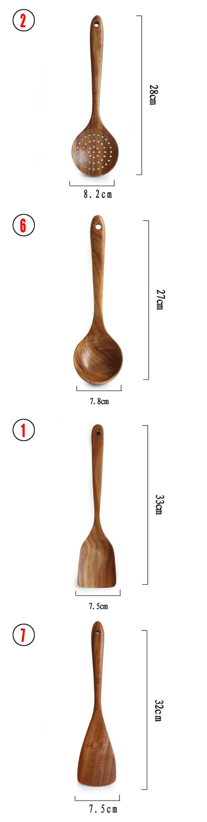 Thailand Teak art Natural Wood table Spoon Ladle Turner Long Rice Colander Soup Skimmer Cooking Spoons Scoop Kitchen Tool Set