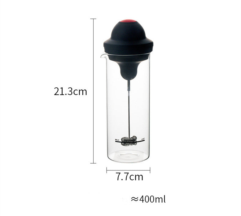 Electric Milk Frother Latte Maker – Beverage Mixing Cup with Glass Jar & Stainless Steel Whisk