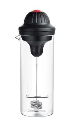 Electric Milk Frother Latte Maker – Beverage Mixing Cup with Glass Jar & Stainless Steel Whisk