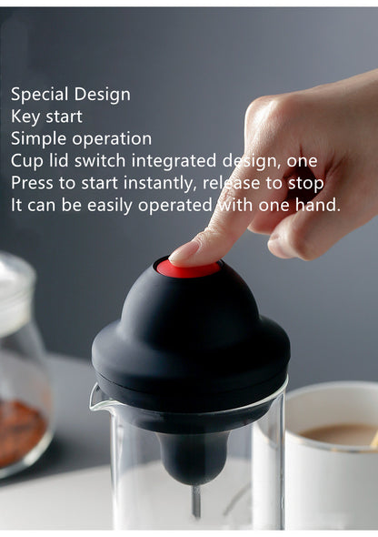 Electric Milk Frother Latte Maker – Beverage Mixing Cup with Glass Jar & Stainless Steel Whisk