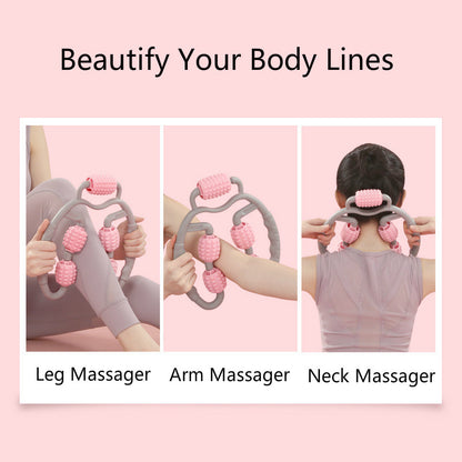 U-Shape Trigger Point Massage Roller – Full Body Massage Tool with 4 Wheels for Arm, Leg & Neck
