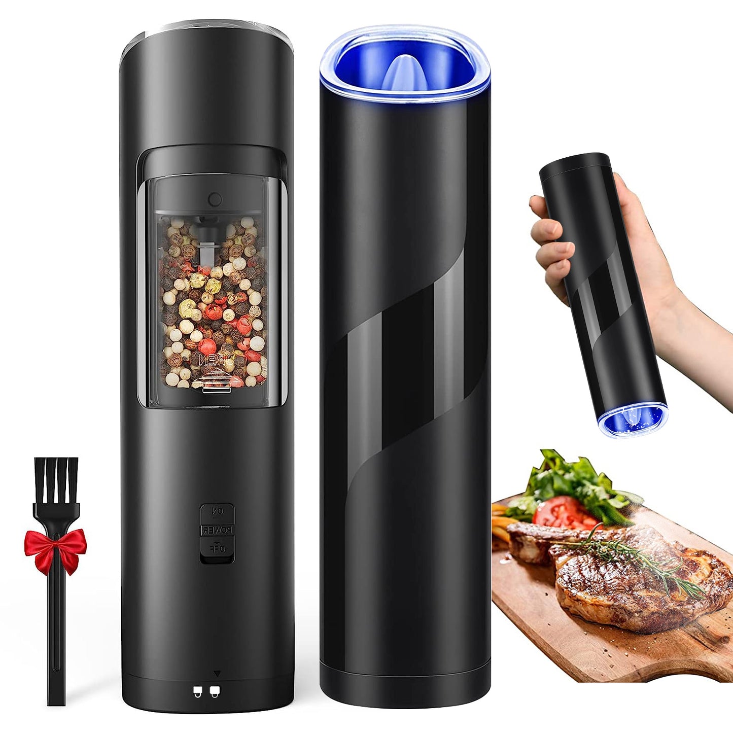 Automatic Gravity Salt & Pepper Grinder – Adjustable Coarseness with LED Light
