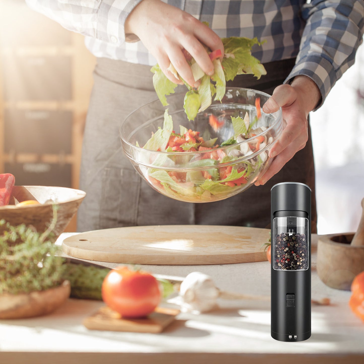 Automatic Gravity Salt & Pepper Grinder – Adjustable Coarseness with LED Light