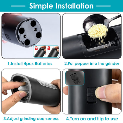 Automatic Gravity Salt & Pepper Grinder – Adjustable Coarseness with LED Light