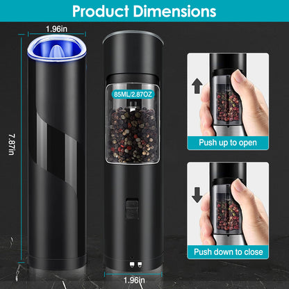 Automatic Gravity Salt & Pepper Grinder – Adjustable Coarseness with LED Light