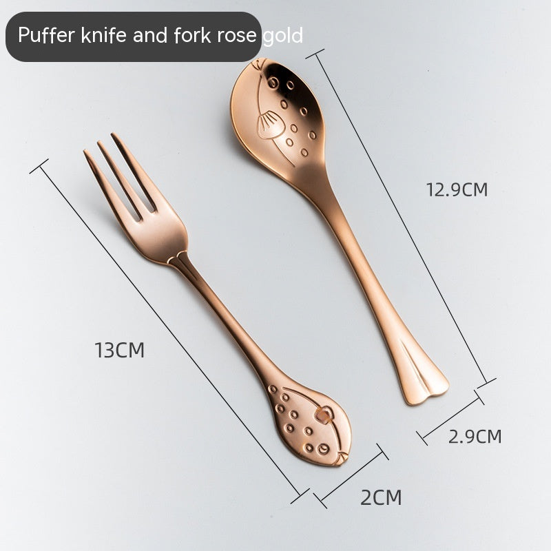 Creative Cute Dolphin 304 Stainless Steel Coffee Knife And Fork Suit