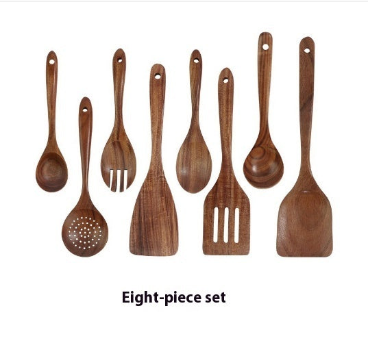 Thailand Teak art Natural Wood table Spoon Ladle Turner Long Rice Colander Soup Skimmer Cooking Spoons Scoop Kitchen Tool Set