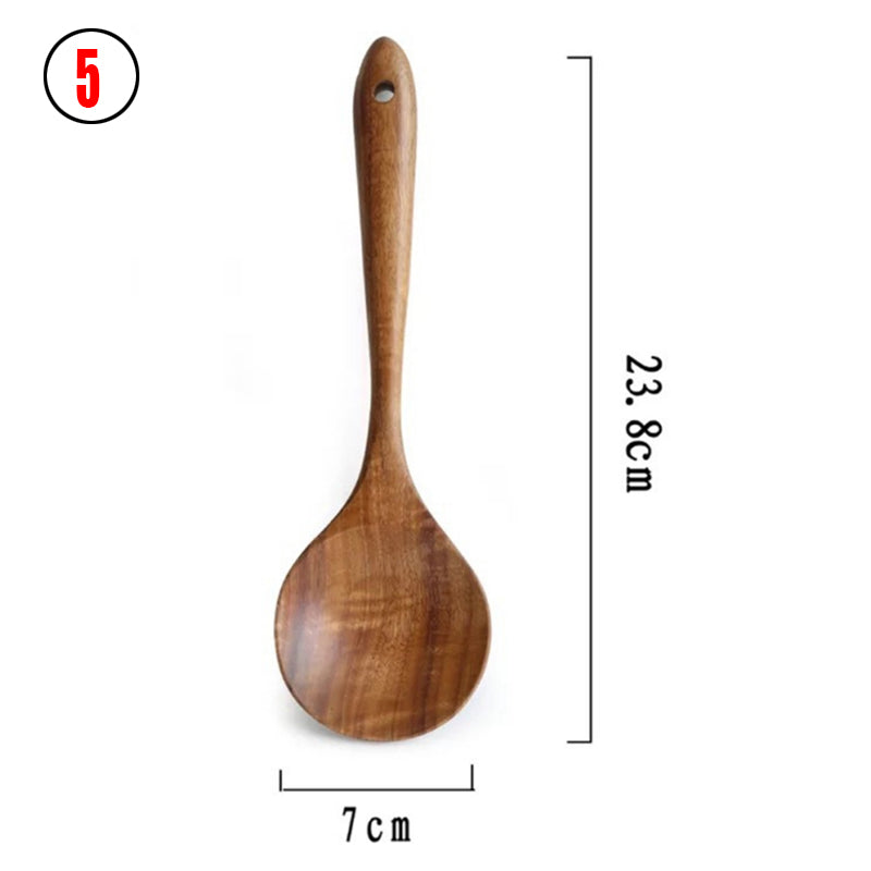Thailand Teak art Natural Wood table Spoon Ladle Turner Long Rice Colander Soup Skimmer Cooking Spoons Scoop Kitchen Tool Set