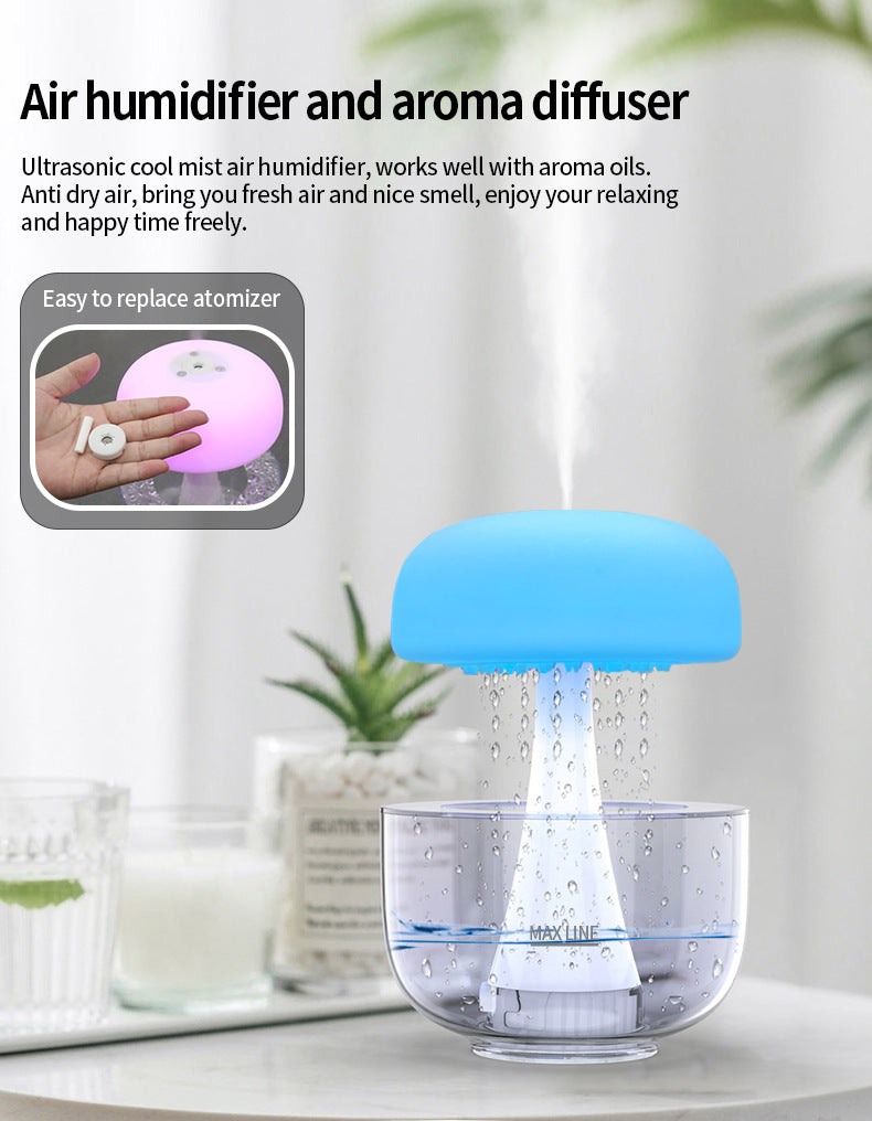 Jellyfish Raindrop Humidifier with 7-Color Light & Aroma Diffuser