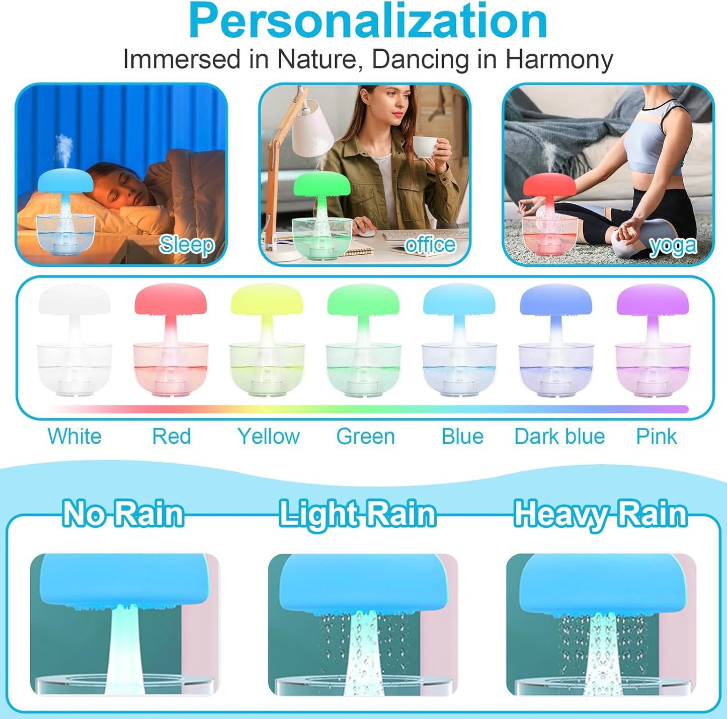 Jellyfish Raindrop Humidifier with 7-Color Light & Aroma Diffuser