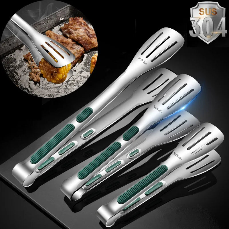 7/9/12 Inch Kitchen Tongs – 304 Stainless Steel Non-Slip Grill & Salad Tongs for Cooking BBQ Kitchen Use