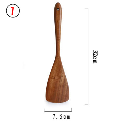 Thailand Teak art Natural Wood table Spoon Ladle Turner Long Rice Colander Soup Skimmer Cooking Spoons Scoop Kitchen Tool Set