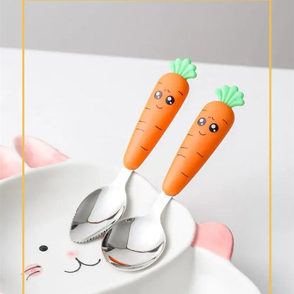 New Trending Children's Carrot Tableware Suit 304 Stainless Steel Tableware Baby Solid Food Spoon Fork Tableware