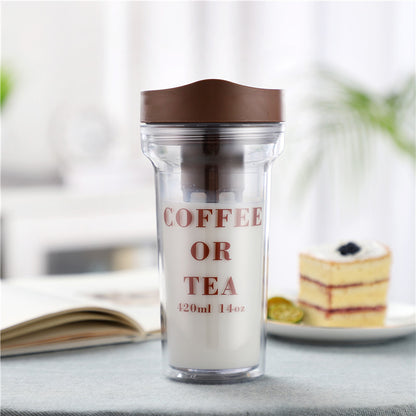 Double-Layer Leak-Proof Plastic Tea Cup (420ML)
