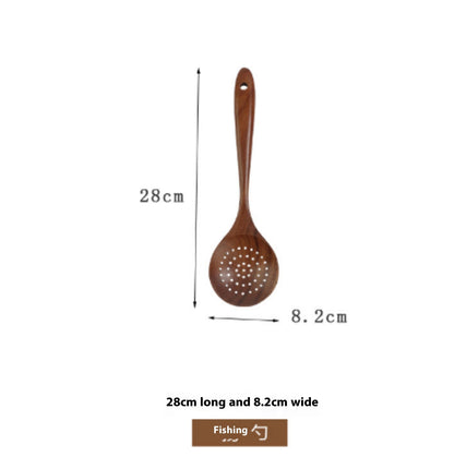 Thailand Teak art Natural Wood table Spoon Ladle Turner Long Rice Colander Soup Skimmer Cooking Spoons Scoop Kitchen Tool Set