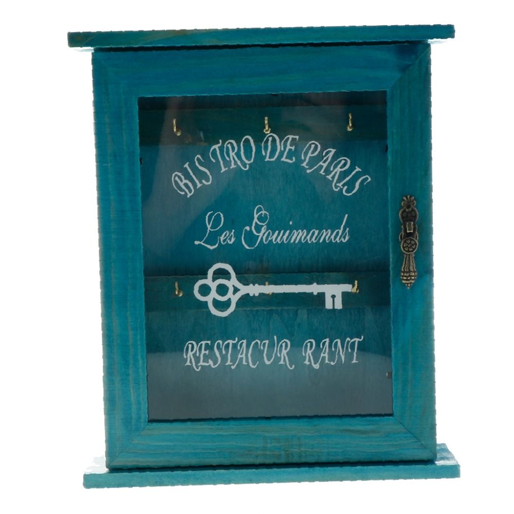 Vintage European Style Wooden Key Storage Cabinet Key Holder Box with Hanging Hooks