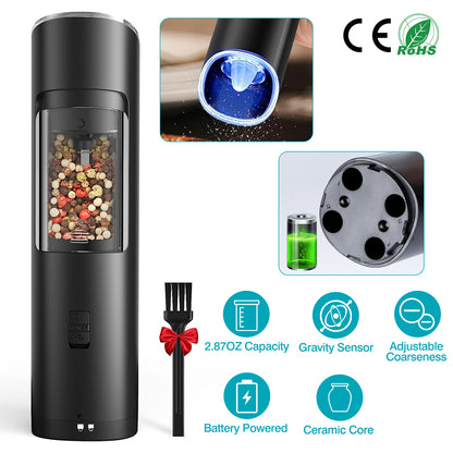 Automatic Gravity Salt & Pepper Grinder – Adjustable Coarseness with LED Light