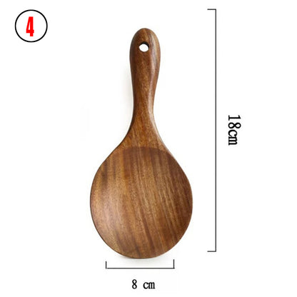 Thailand Teak art Natural Wood table Spoon Ladle Turner Long Rice Colander Soup Skimmer Cooking Spoons Scoop Kitchen Tool Set