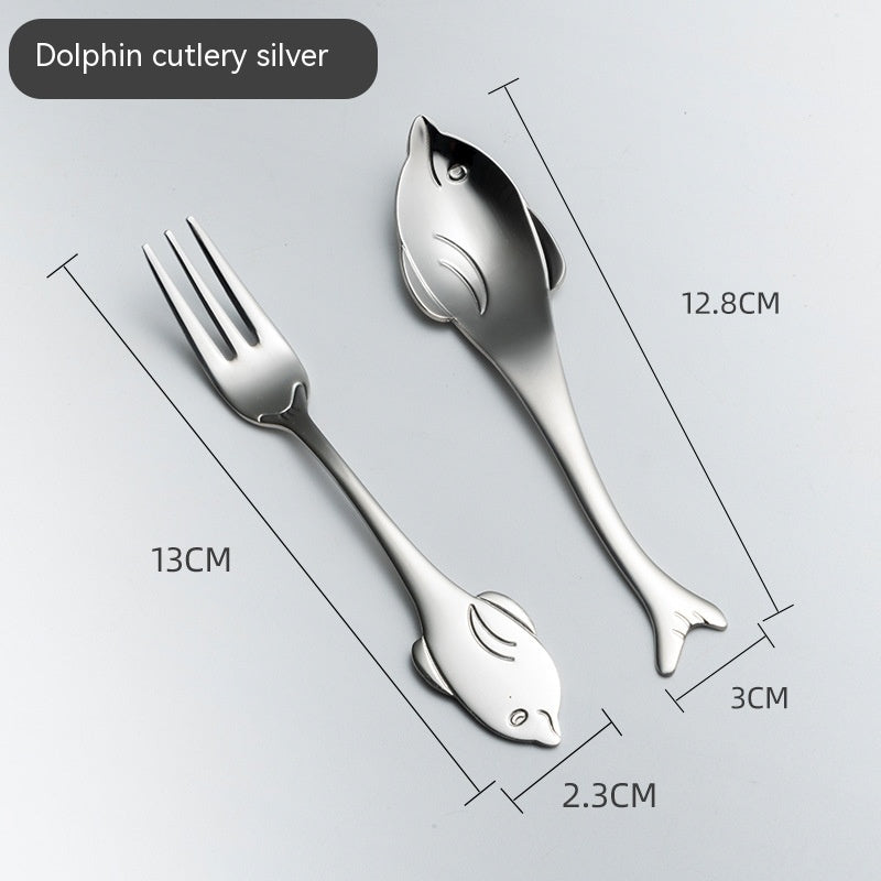 Creative Cute Dolphin 304 Stainless Steel Coffee Knife And Fork Suit
