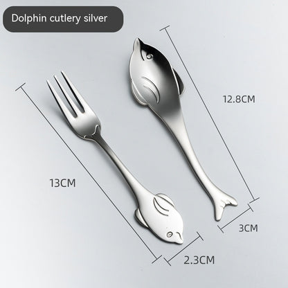 Creative Cute Dolphin 304 Stainless Steel Coffee Knife And Fork Suit