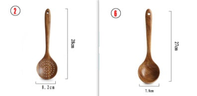 Thailand Teak art Natural Wood table Spoon Ladle Turner Long Rice Colander Soup Skimmer Cooking Spoons Scoop Kitchen Tool Set