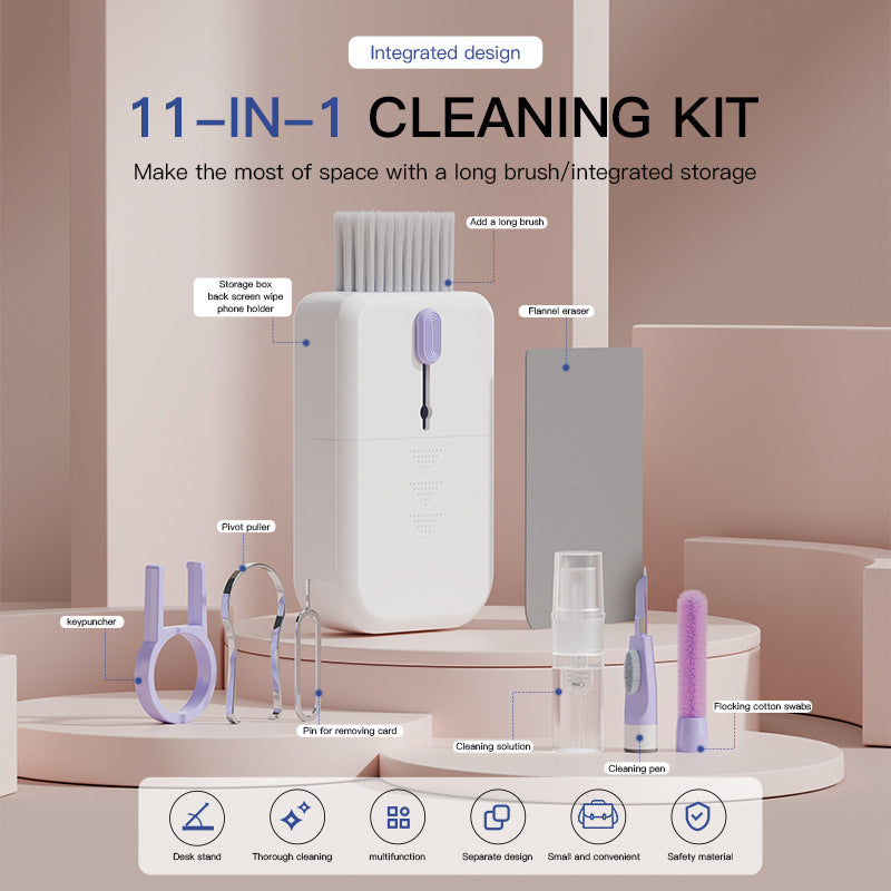 Portable 11 In 1 Multifunctional Cleaning Kit Computer Keyboard Cleaner Phone Screen Clean Tools Earphone Clean Brush With Storage Box