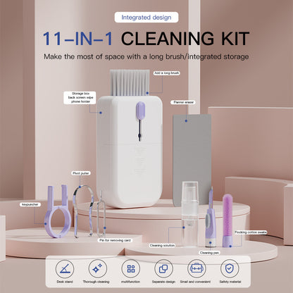 Portable 11 In 1 Multifunctional Cleaning Kit Computer Keyboard Cleaner Phone Screen Clean Tools Earphone Clean Brush With Storage Box