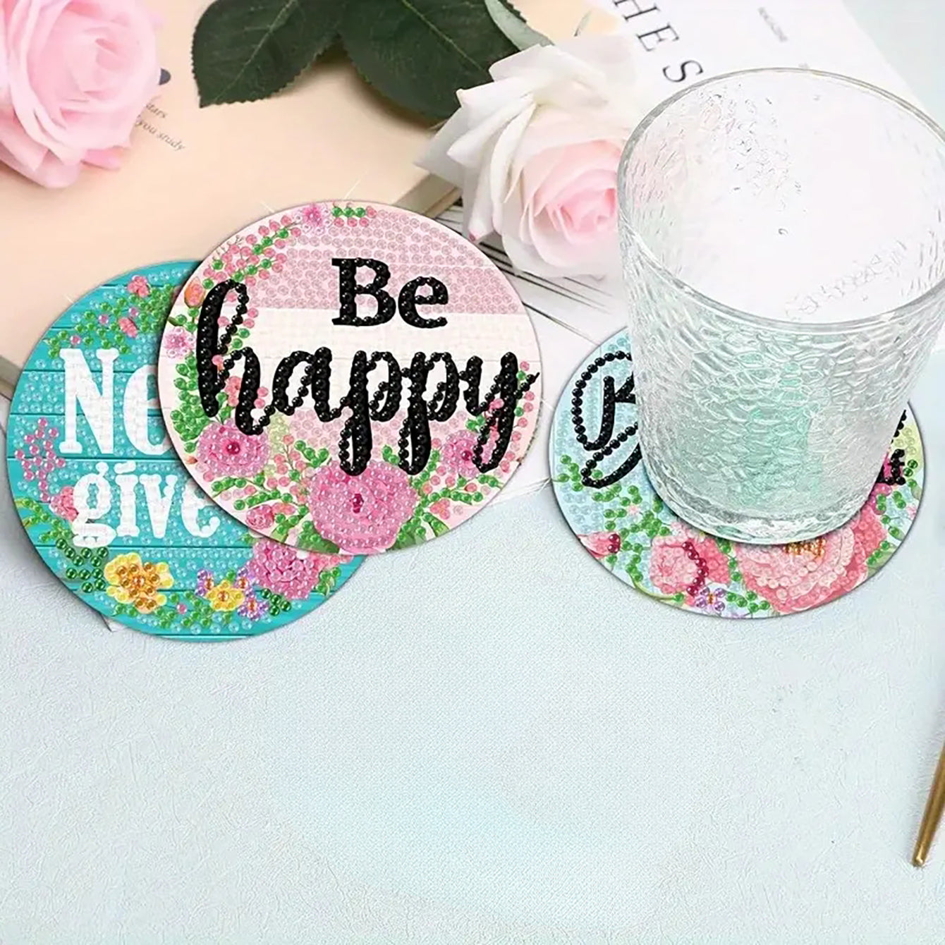 DIY Coasters With Diamond Painting Letter Patterns And Brackets, Suitable For Adult Beginners With Diamond Painting Sets, Handmade Materials For Diamond Art, And Exquisite Gifts For Friends