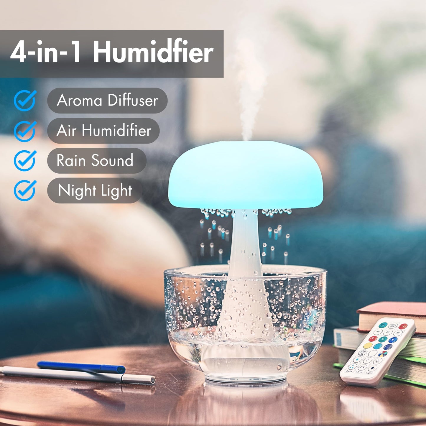 Jellyfish Raindrop Humidifier with 7-Color Light & Aroma Diffuser