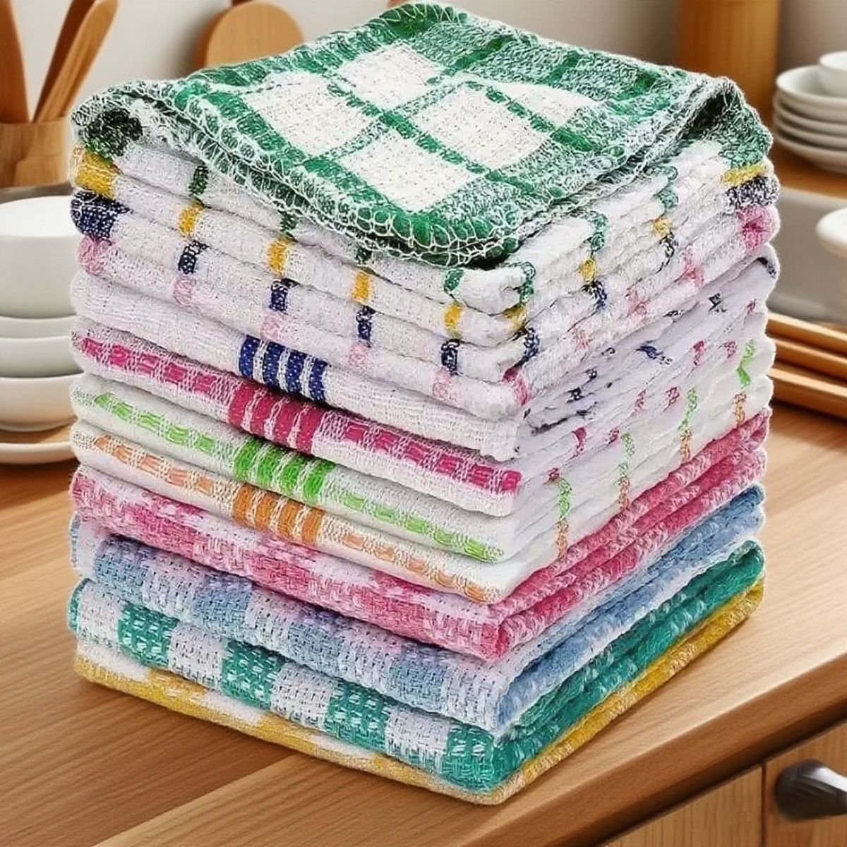 Cleaning Cloth Microfiber Kitchen Scouring Pad Polyester Cotton Plaid Cleaning Towel