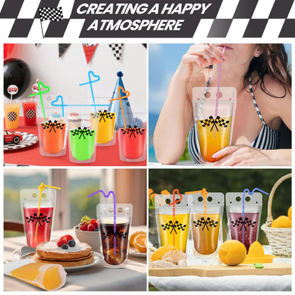 40Pcs Clear Drink Pouches With  Straw
