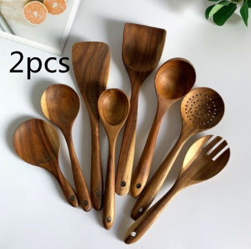 Thailand Teak art Natural Wood table Spoon Ladle Turner Long Rice Colander Soup Skimmer Cooking Spoons Scoop Kitchen Tool Set