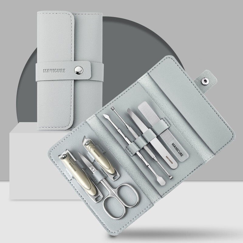 7-Piece Stainless Steel Nail Scissors Set with Leather Case
