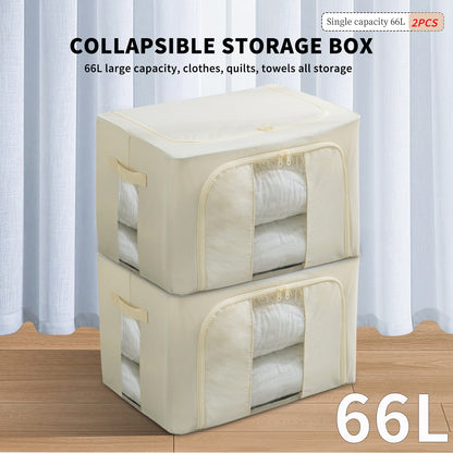 2PCS Foldable Oxford Cloth Storage Boxes  Large Capacity With Clear Window & Sturdy Zippered Lids  Multi-Size Stackable Organizer Bins For Clothes And Quilts  Space-Saving, Easy Access Design  Ide
