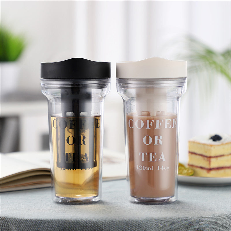 Double-Layer Leak-Proof Plastic Tea Cup (420ML)
