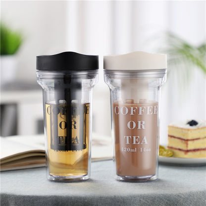 Double-Layer Leak-Proof Plastic Tea Cup (420ML)