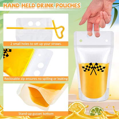 40Pcs Clear Drink Pouches With  Straw